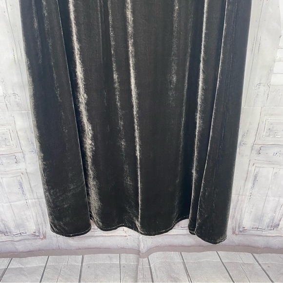 Eileen Fisher Green Silk Blend Crushed Velvet A-Line Skirt Midi Length Modest - Picture 3 of 5